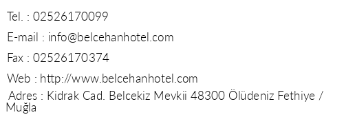 Belcehan Beach Hotel telefon numaralar, faks, e-mail, posta adresi ve iletiim bilgileri